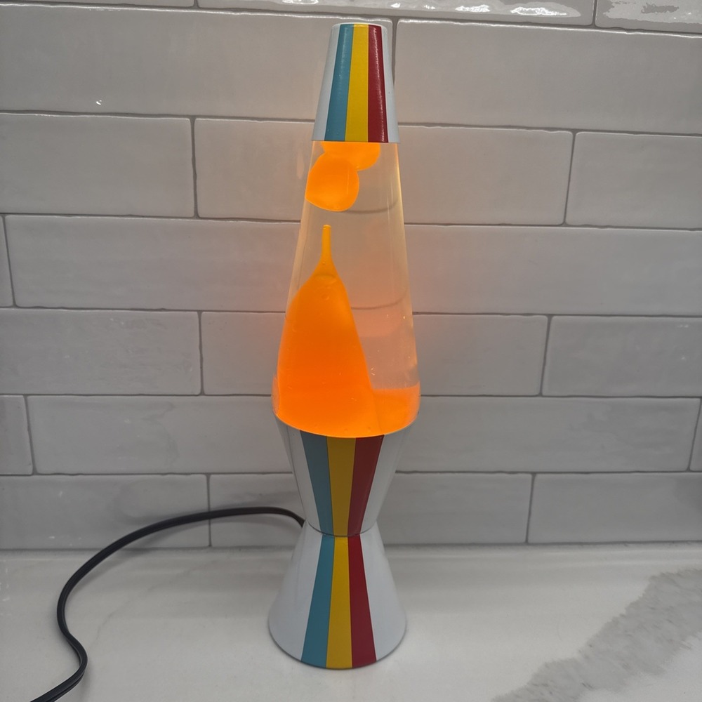 Lava Lamp Orange Wax Clear Liquid White Base & Cap 14.5" Motion Light Lite Retro - Picture 6 of 16